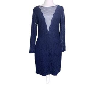 Akira Chicago Black Label Womens L Navy Blue Lace 3/4 Sleeve Mini Dress